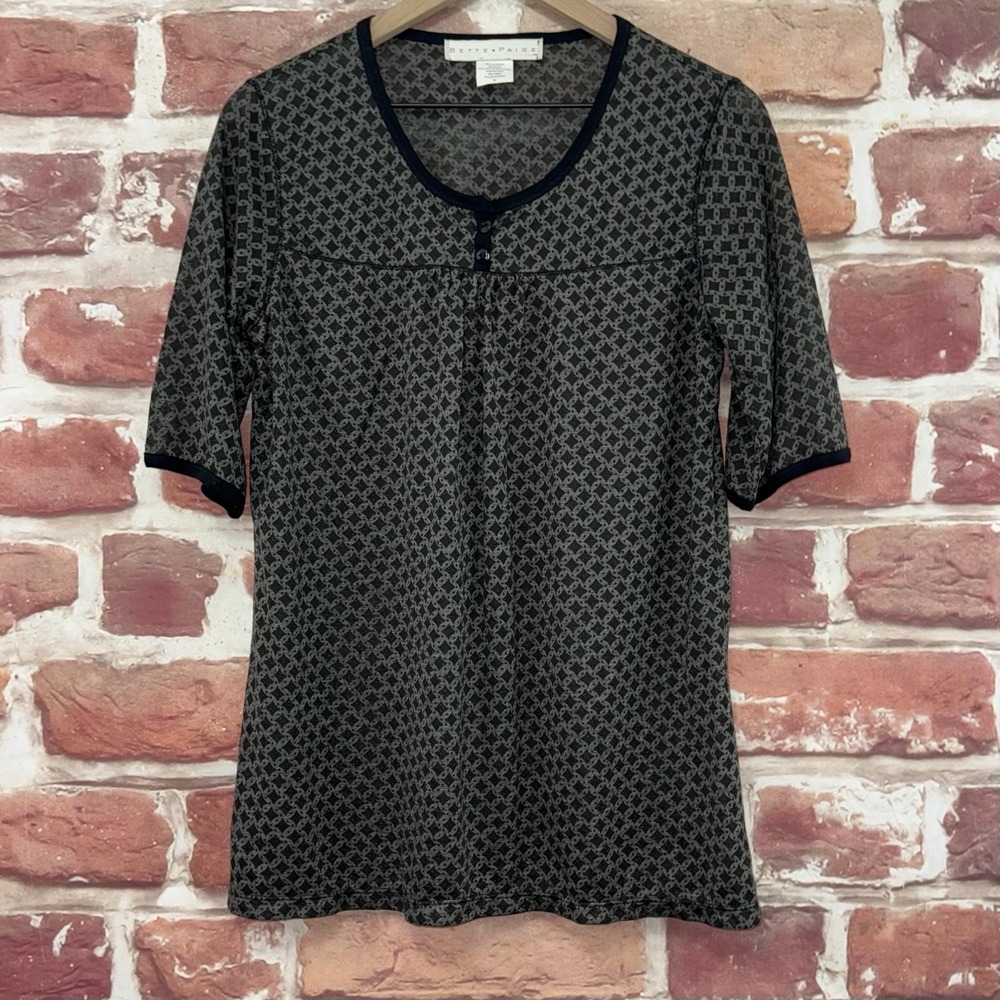 Bette Paige T Shirt Women's XL Gray Black Geo Abstract Everyday Casual Top